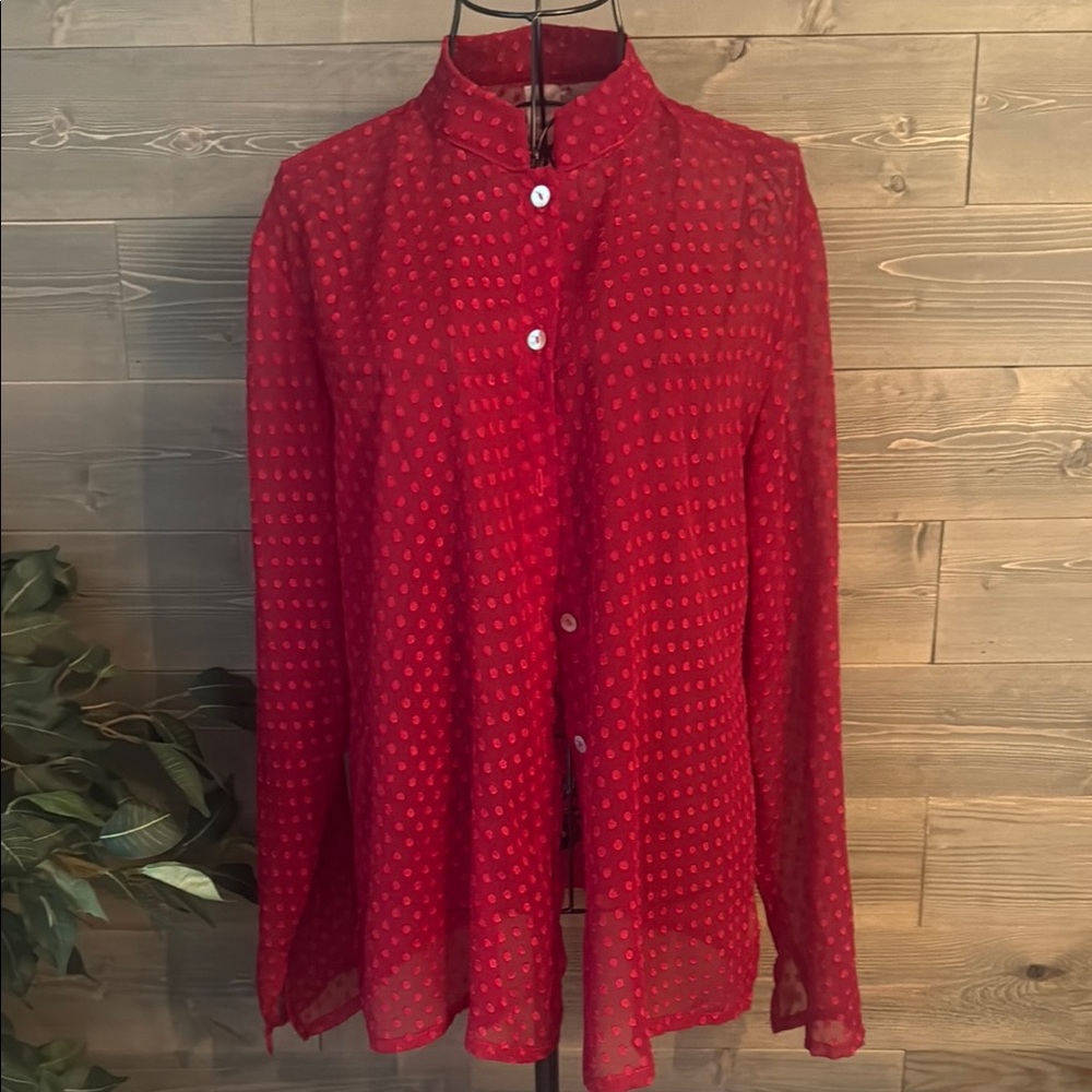 Wear it red textured long sleeve blouse
